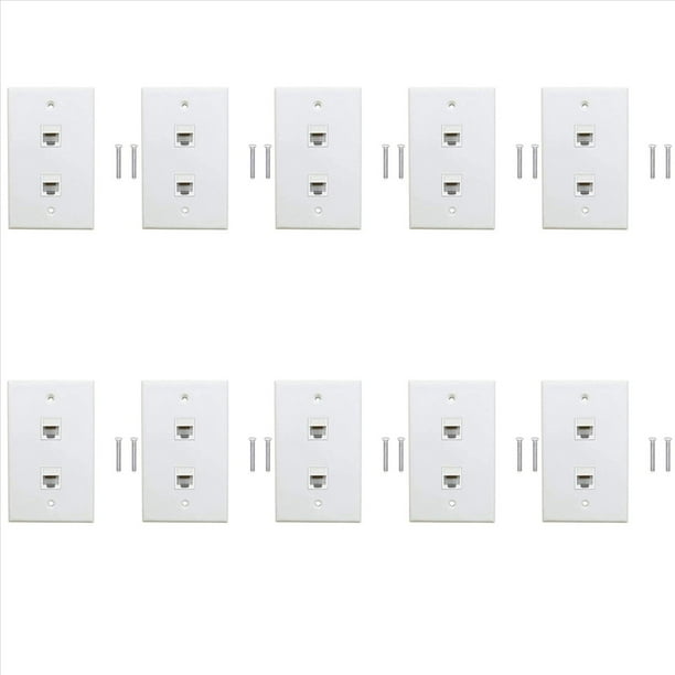 10 Paquete de Placa de Pared Ethernet de 2 Puertos, Cat6 Hembra A Hembra Conector de Pared RJ45 Acoplador En Línea Salida de Pared, Blanco