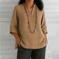 thumbnail image 2 of Yubnlvae Khaki Womens Cotton Linen Summer Tops Casual Loose Oversized Blouses Shirts 3/4 Sleeve Tunic Boho Trendy Beach Outfits, Xxl, 2 of 5