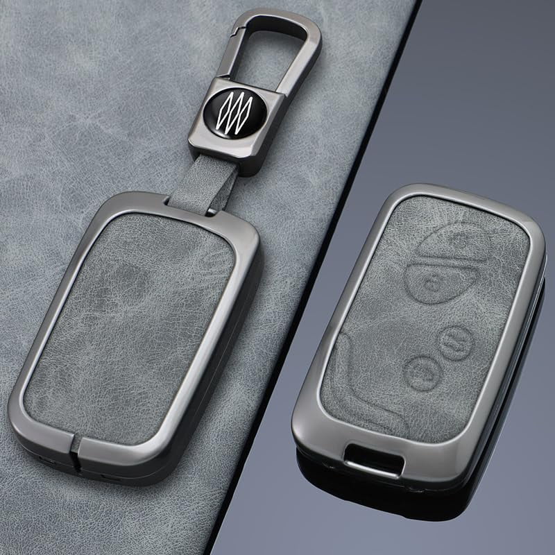 Gray Metal Leather Key Fob Cover Fit for Lexus GX460 RX350 ES350 IS250 GX460 LX570 IS350 GS430 GS300 GS450h is-C is-F Keyless Key Holder with Keychain