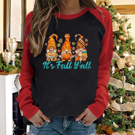 Brilliant Womens Round Neck T Shirts It's Fall Yall Woman Round Neck Print Pullover Tops Long Sleeve Blouse