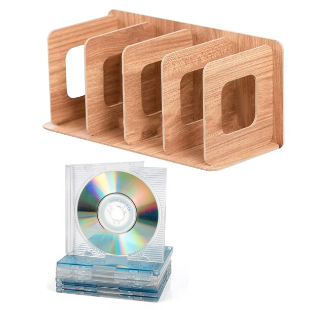 Wooden CD Rack Home Books Desk DIY Organizer DVD Storage Case Display Shelf