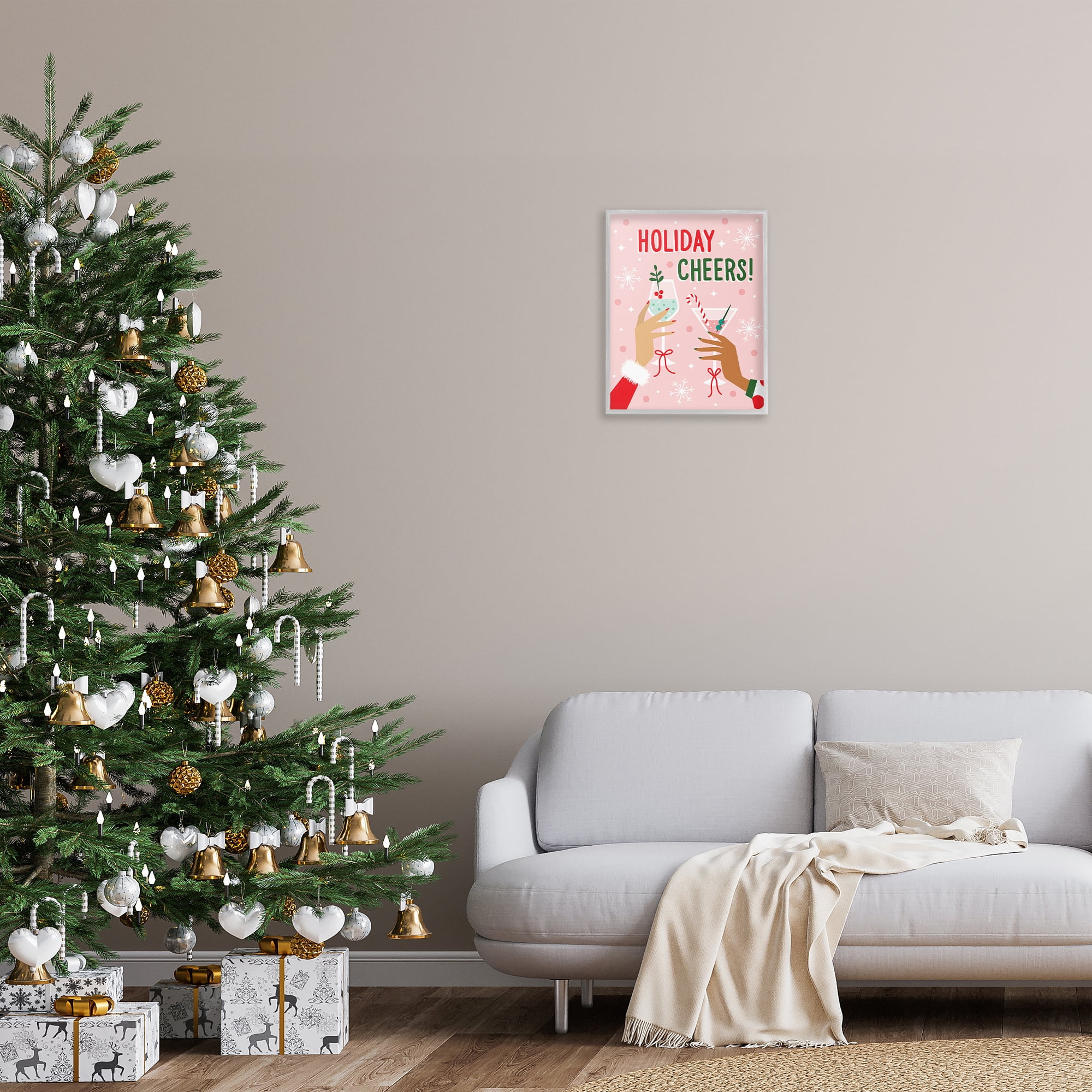 Stupell Industries Holiday Cheers with Cocktails Holiday Painting Gray Framed Art Print Wall Art, 16 x 20