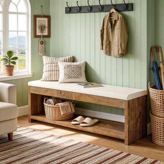 Tribesigns Shoe Bench With Cushion & Storage Shelf for Entryway
