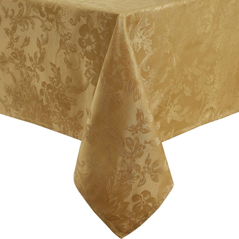 Elrene Home Fashions Poinsettia Jacquard Cotton Tablecloth - 60x120 Inch Rectangle, Red/Green Holiday Design