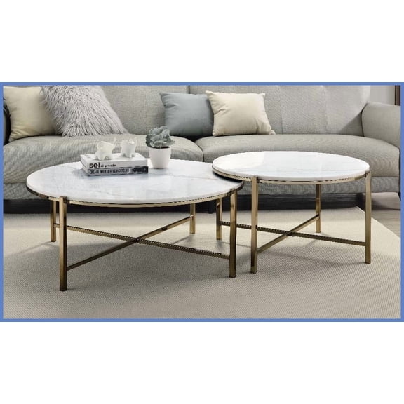 Space-Saving Marble Coffee Table Set - Nickel Finish for Contemporary Living Rooms, Luxury & Flexible Placement