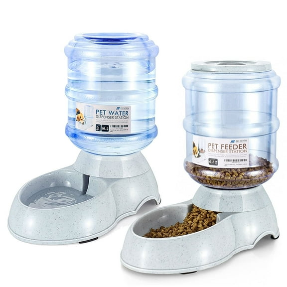 Flexzion Gravity 3.0 Gal Automatic Pet Feeder with Bowls for Medium Pets (2 Pack)