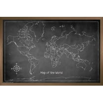 Chalk Map - World Wall Poster, 22.375" x 34", Framed