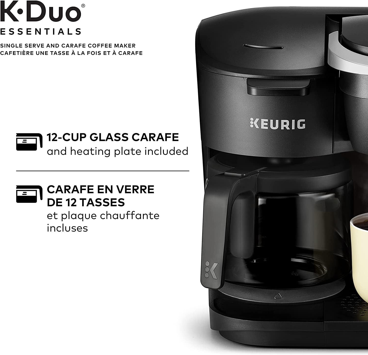 Black Single K-Cup Pod & 12 Cup Brewer Keurig K-Duo Essentials Coffee Maker Black Single K-Cup Pod & 12 Cup Brewer Keurig K-Duo Essentials Coffee Maker