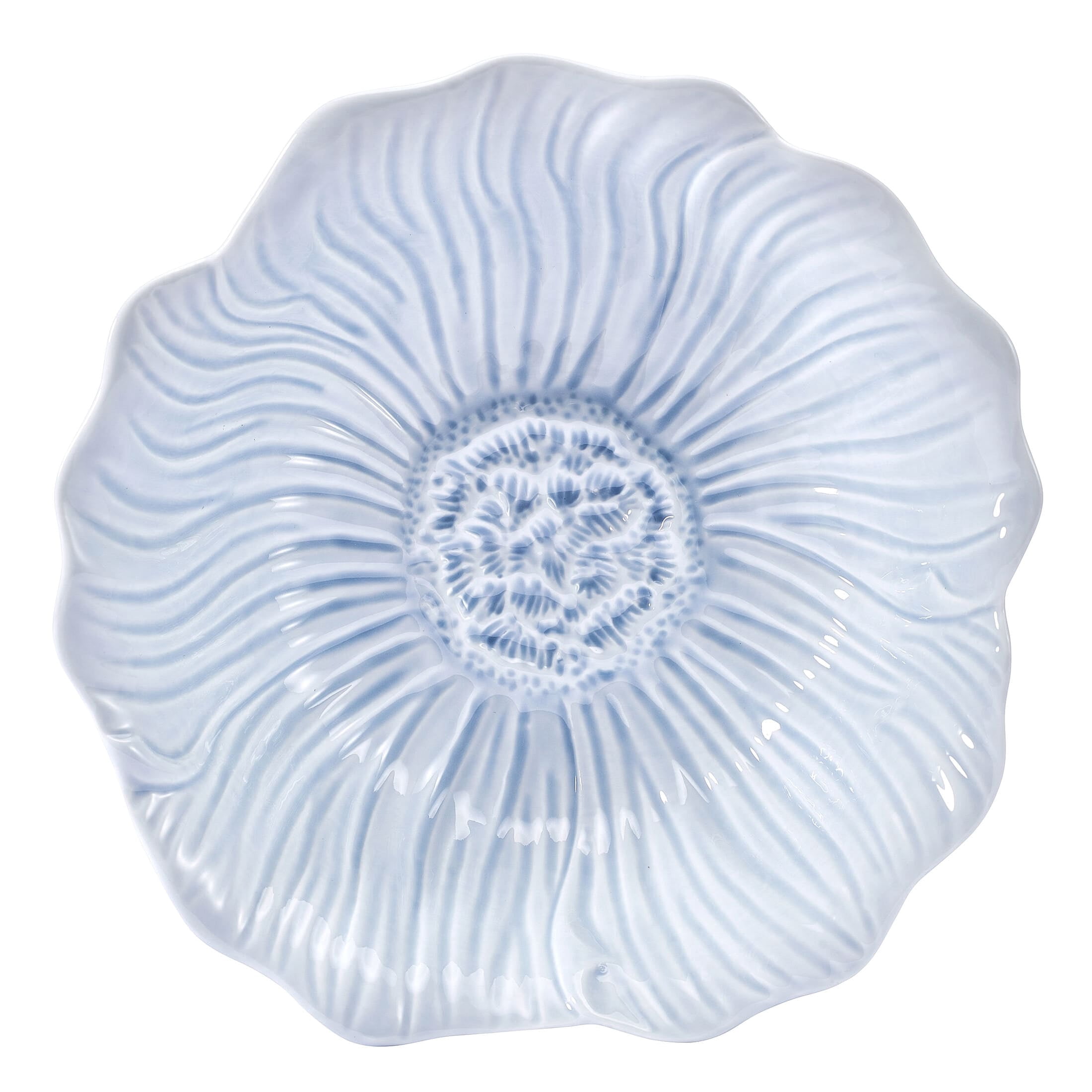 Beautiful by Drew Barrymore Embossed Flower Stoneware 31.5 fl oz Pasta Bowl Set, 4 Piece, Blue
