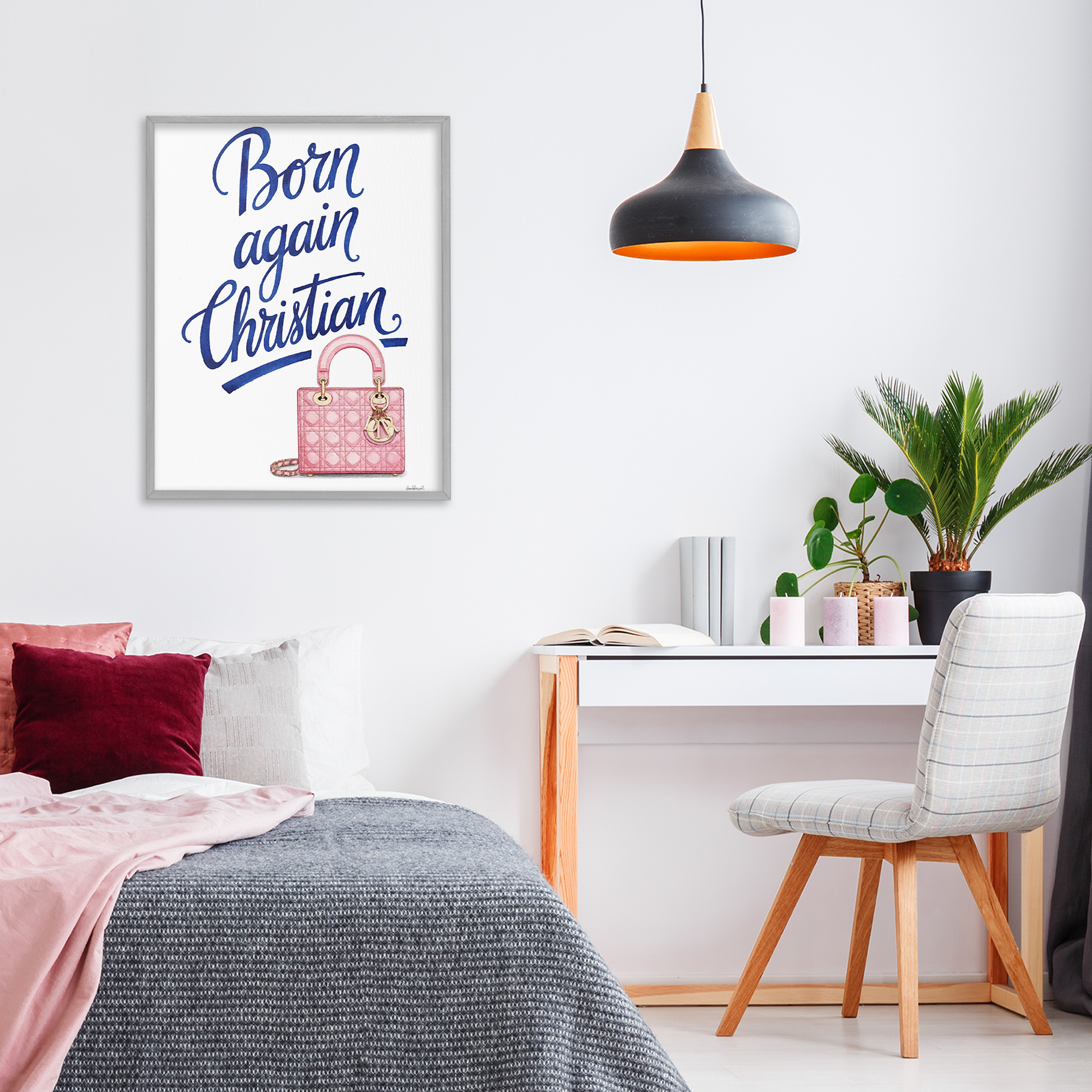 Glam Born Again Christian Gray Framed Giclee Art, design by Amanda Greenwood