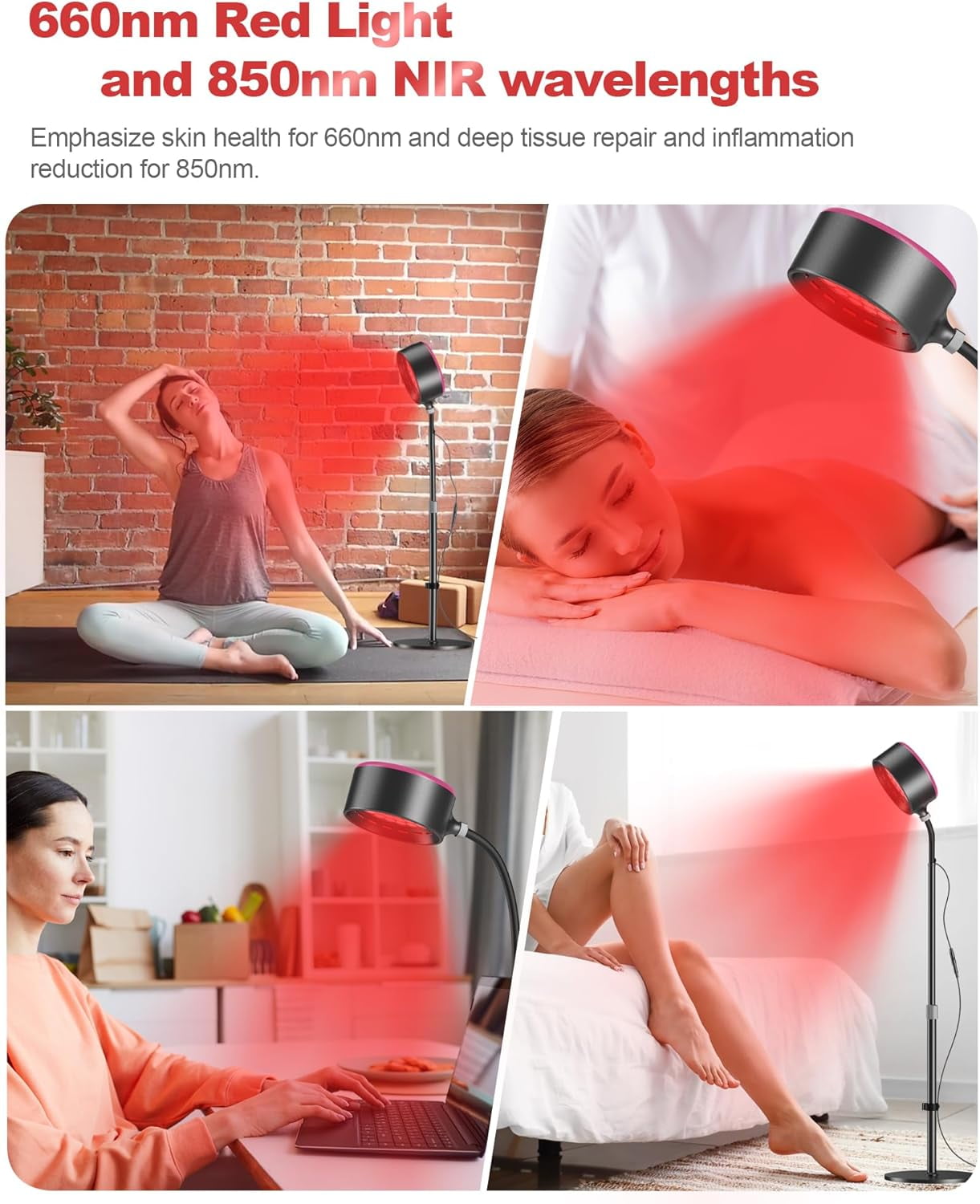 Infrared Light  for Face Dual-Mode 660nm & 850nm Near Infrared & Red Light Lamp for Skin Revitalization and Care with Adjustable Stand Remote & Touch Control Timer Eye Protection Glasses
