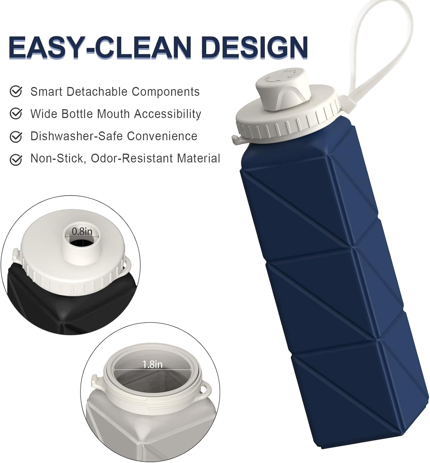 WarmH Collapsible Water Bottles 2 Pack, Silicone Foldable Portable Travel Water Bottle 20.6oz, Folding Lightweight Reusable Leakproof for Traveling Camping Hiking Cycling Yoga Sports Outdoor