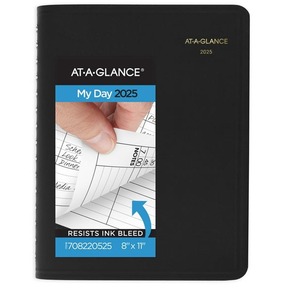 AT-A-GLANCE 2025 Four Person Daily Appointment Book Black Large 8 x 11 - Group