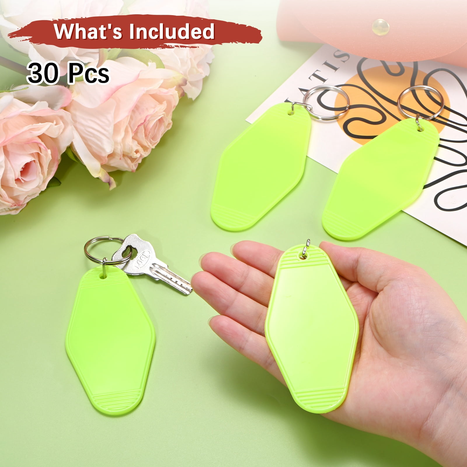 Blank Hotel Keychain Tags [60PCS] - Plastic Rhombus Blank Motel Keychain for Luggage Labels [Bright Green] Vintage Key Tags