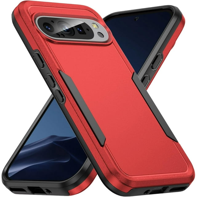 KOMI Red, 9Pro, Case for Google Pixel 9/ 9Pro/ 9ProXL, Heavy Duty Dual-Layer Protection, PC Shockproof Phone Case with Matte Design Anti -Fall