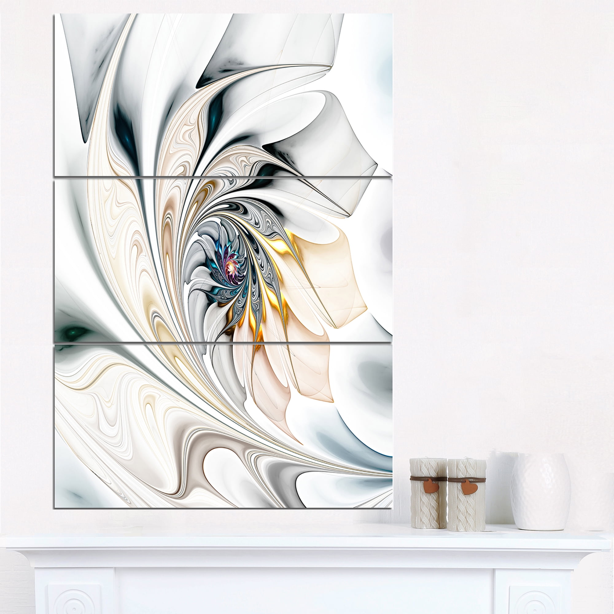 Designart 'White Stained Glass Floral Art ' Large Floral Wall Art Canvas