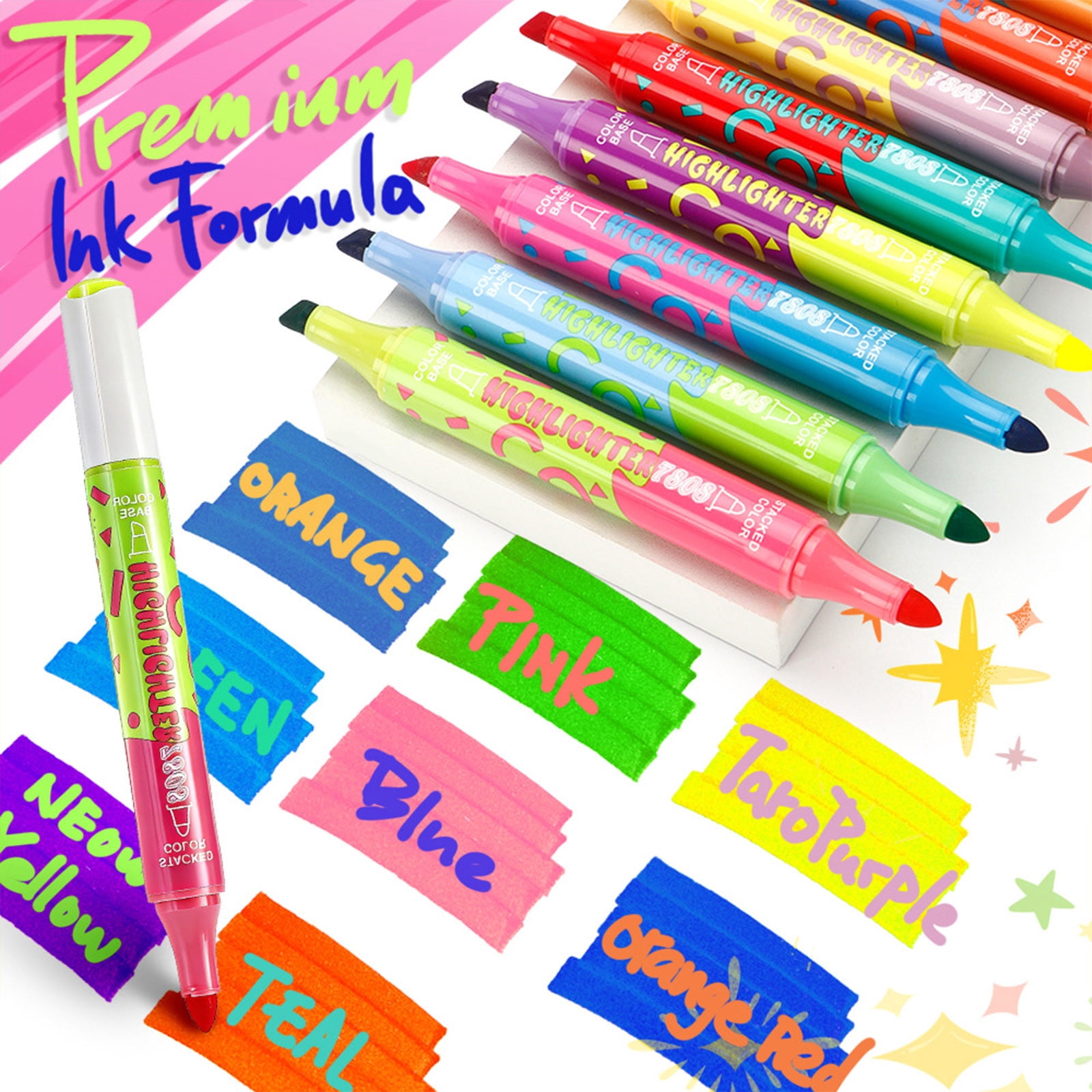 Seyotauo 8 Pack Dual Tip Two Color Highlighter Pens, Quick Drying Markers, Ideal for Bible Study, Planner Writing, Note Taking, Office Supplies and Daily Drawing