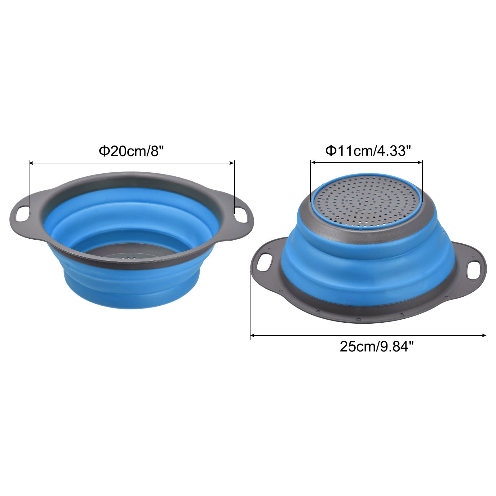 Unique Bargains Collapsible Food Colander Silicone Round Foldable Strainer Blue