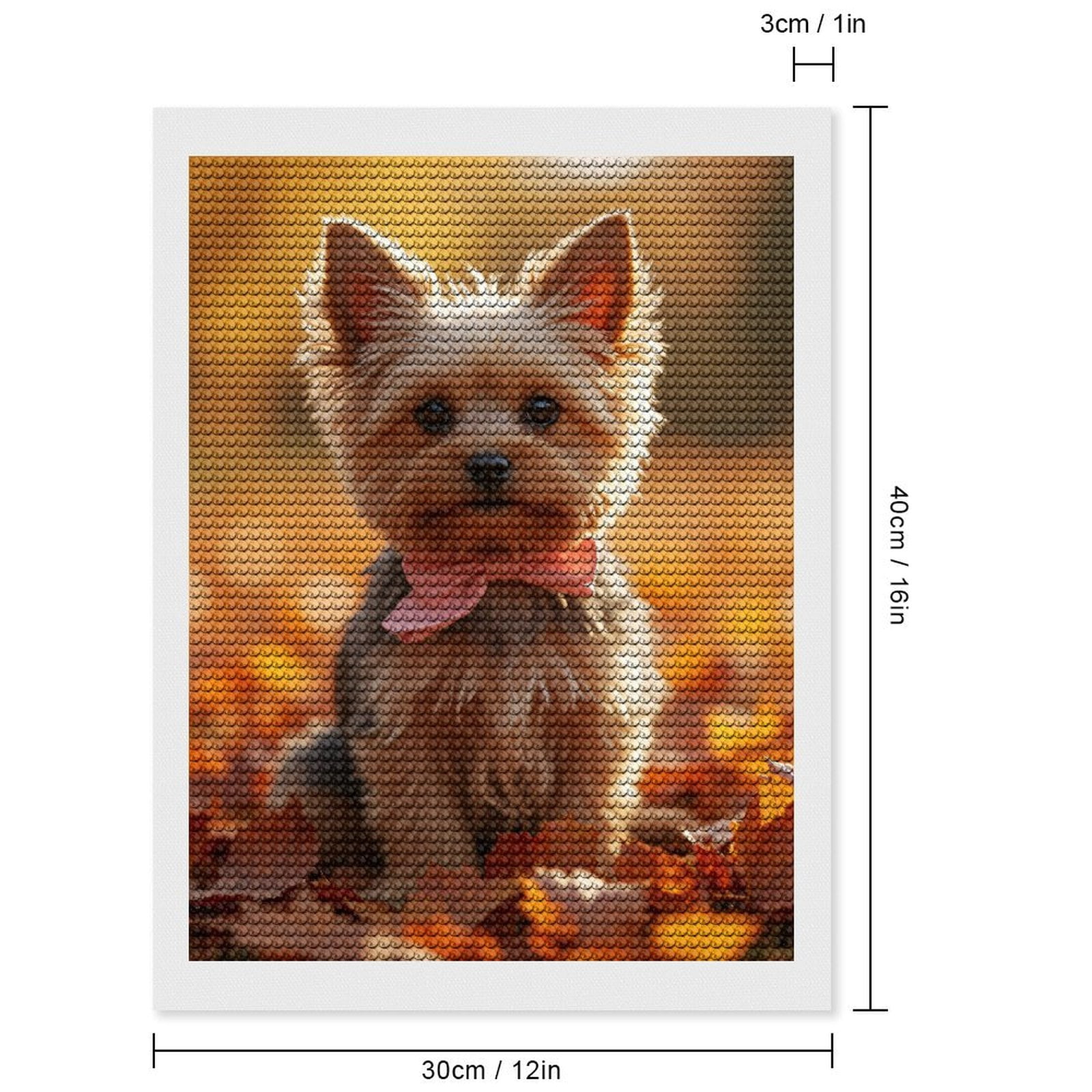 Diamond Art Kits for Adults, Small Dog Autumn Leaves Bowtie 5D Diamond Painting Kits for Adults Beginners, DIY Full Drill Diamond Painting, Gem Art and Crafts 12x16