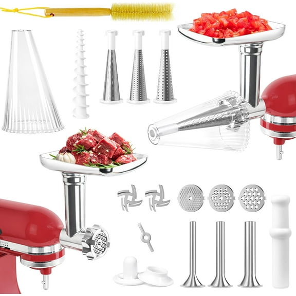 YANGLI Fruit & Vegetable Strainer Attachment Set with Meat Grinder for KitchenAid Stand Mixer, Includes Sausage Stuffer Tubes