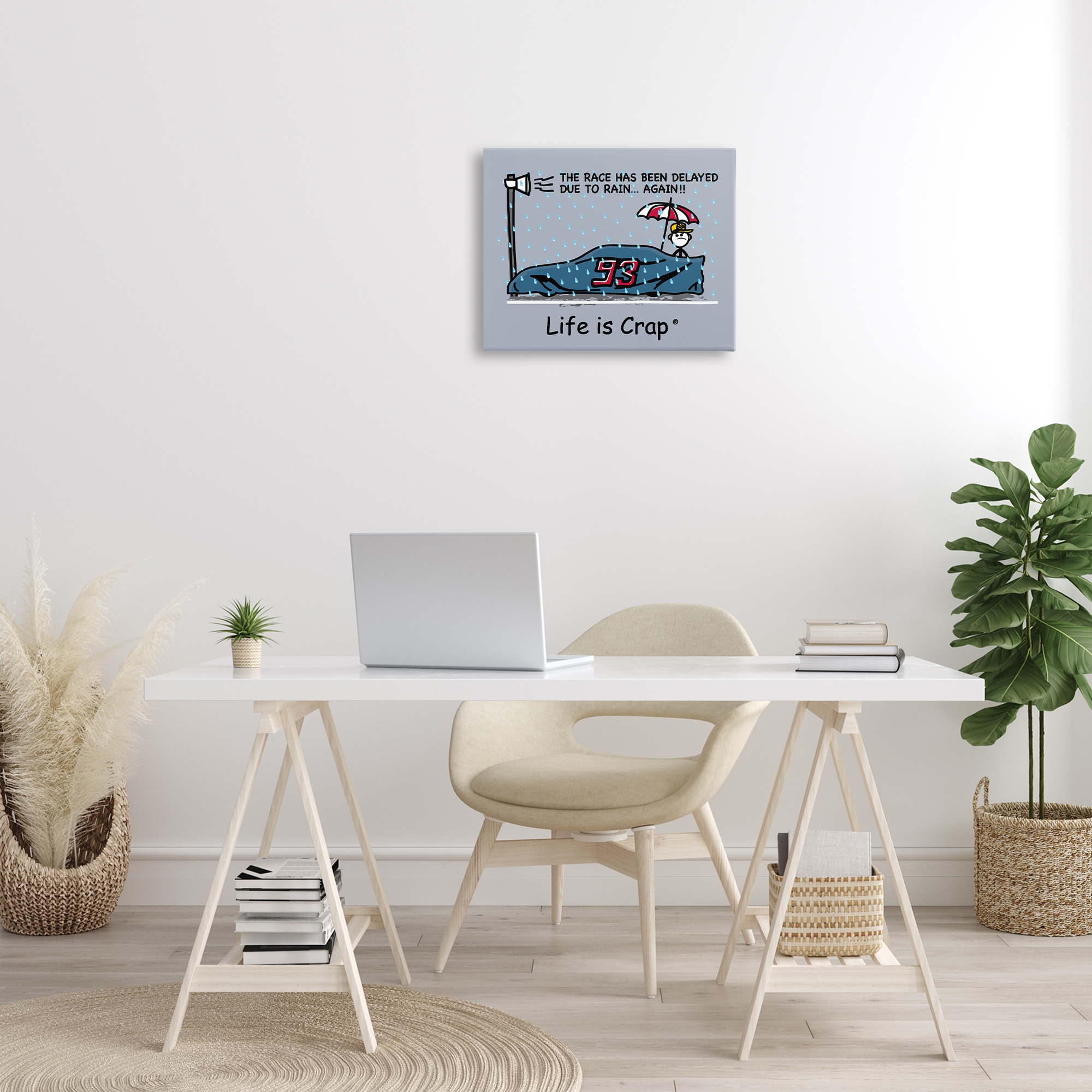 Stupell Industries Rain Delayed Race Novelty & Humor Painting Wrapped Canvas Art Print Wall Art, 20 x 16