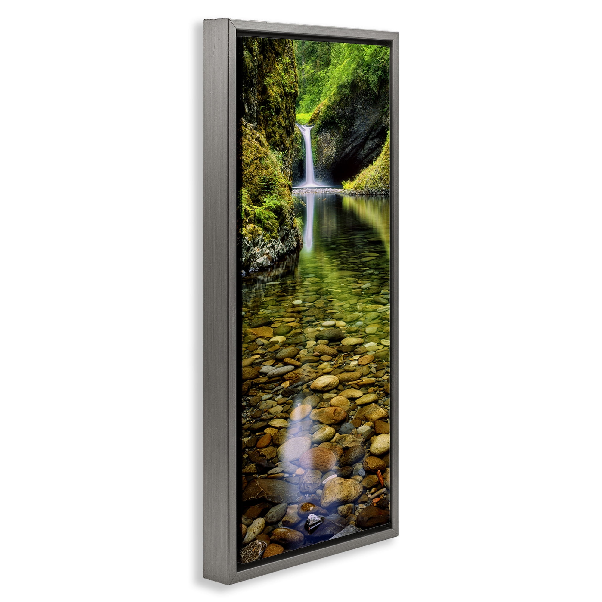 Stupell Industries Clear Stream Waterfall Photography Landscape Photography Gray Floater Framed Canvas Art Print Wall Art, 15 x 31