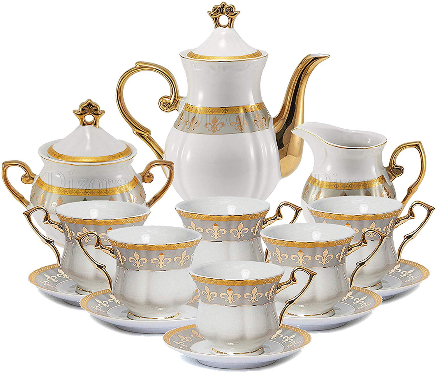 Details about   Euro Porcelain 17-pc Tea Cup Coffee Set 24K Gold Greek Key Service for 6 