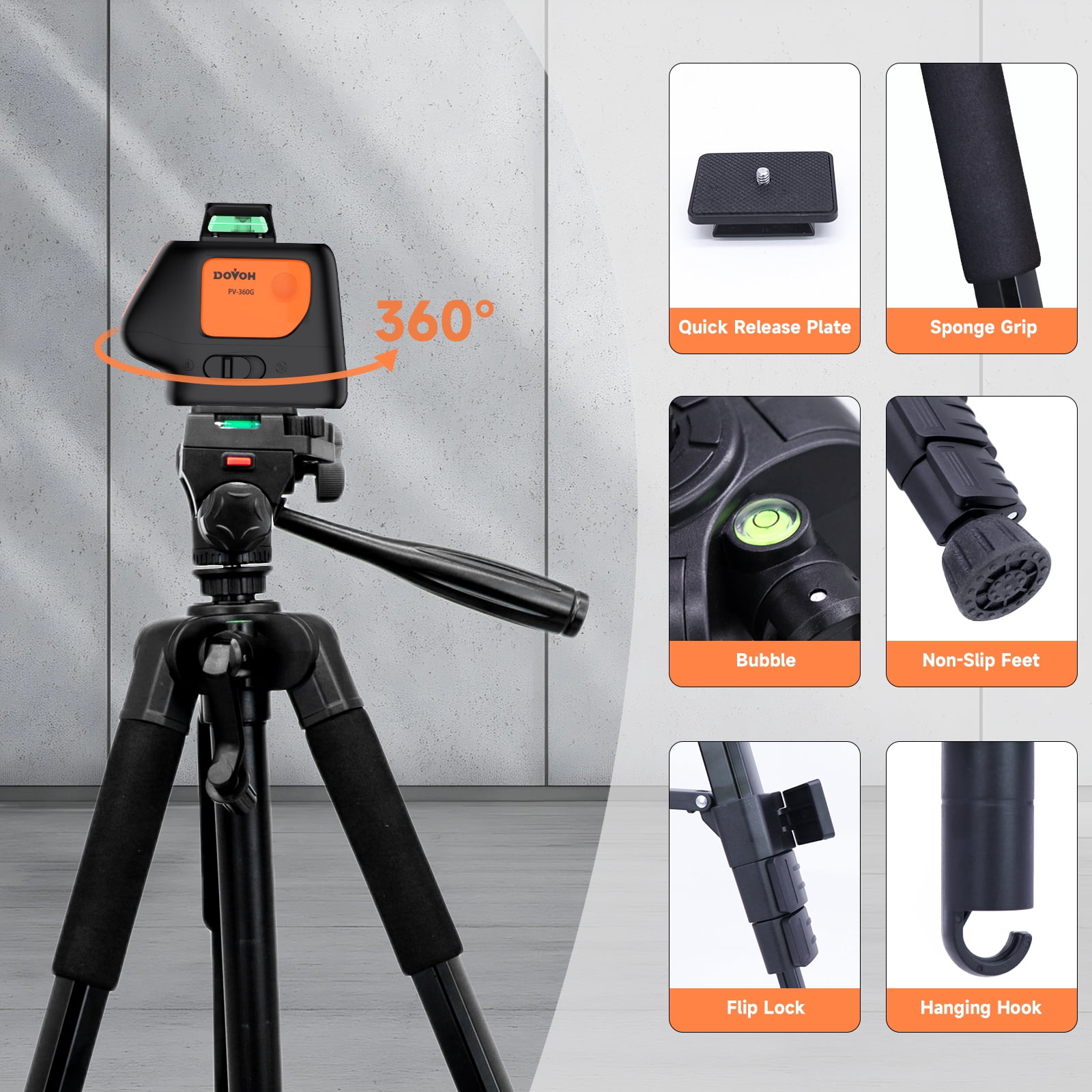 Plumb Dot Laser Level with Tripod : Point Laser Level 360 Self Leveling DIY Green Rechargeable, Entry Level, PV-360G-KIT