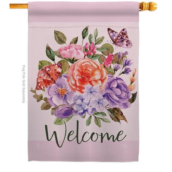 Breeze Decor H104103-BO Welcome Bouquet House Flag Spring Floral 28 x 40 in. Double-Sided Decorative Vertical Flags for Decoration Banner Garden Yard Gift