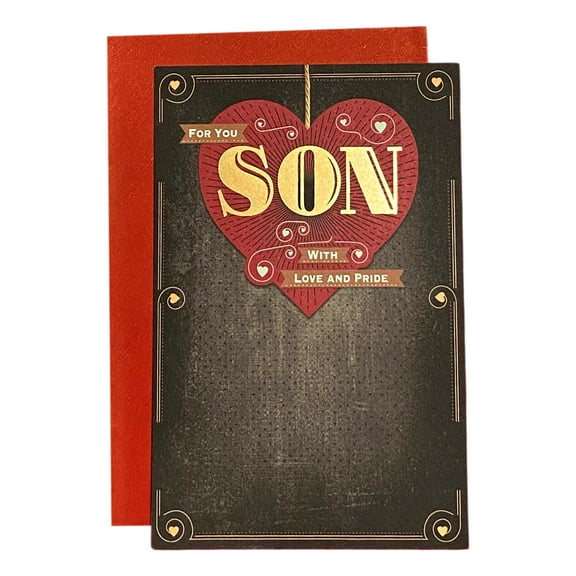 Valentine's Day Greeting Card for Son - For You Son with Love and Pride - Metallic Lettering; message
