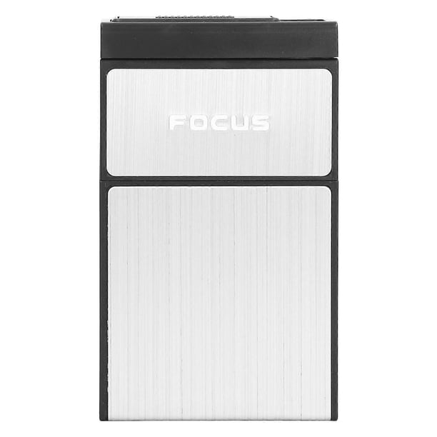 Cigarette Case 20 Pack Large Capacity Hard Shell USB Charging Cigarette Lighter Anti Pressure Cigarette Box Holiday Gift Silver Brushed