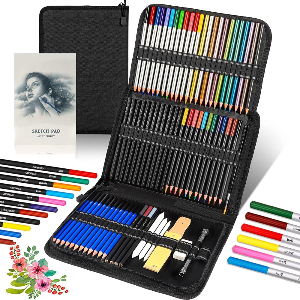 Hotbest 51pcs Drawing Kit Wood Pencil Sketching Pencils Art Sketch Painting Supplies Complete Set of Art Pencils Arts Supplies Christmas Gift, Size