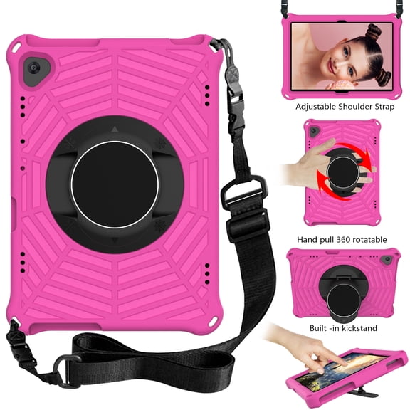 Durable Silicone Case for Lenovo Tab M10 10" (TB-X605F TB-X505F) & Tab P10 10.1-Inch (TB-X705F) Tablet - Shockproof Protective Stand Cover with Hand Holder /Adjustable Shoulder Strap (Rose)