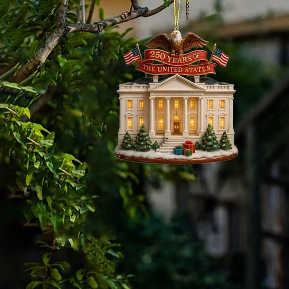 America 250 Christmas Ornaments, USA 250th Anniversary Hanging Pendant Decoration, Patriotic White House Ornament, Holiday Collectible Keepsake for Christmas Trees