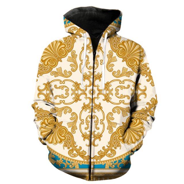 Sudadera con capucha y cremallera para hombre, unisex, con estampado dorado de lujo, chaquetas con capucha, manga larga, divertida ropa de calle Harajuku de primavera