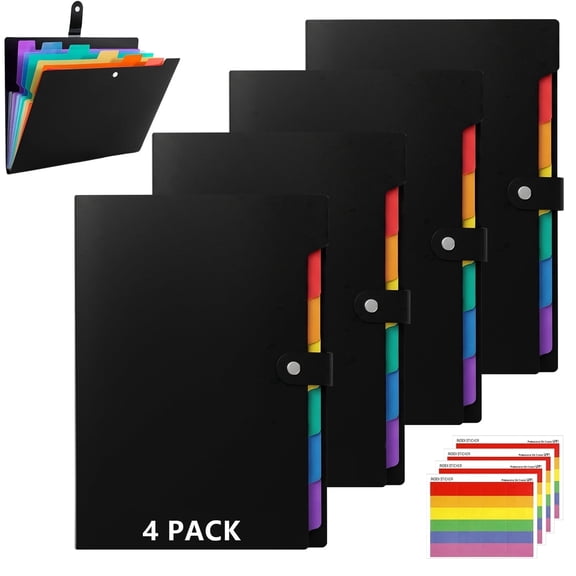 7-Pocket Expanding File Folder – 4 Pack, Durable Accordion Organizer for Letter/A4 Size Documents, Portable & Expandable, Ideal for Office, School & Home Use