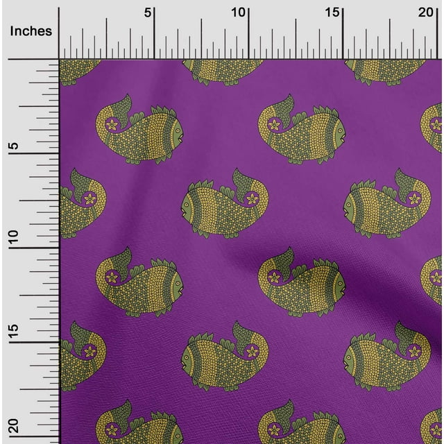 oneOone Viscose Chiffon Fabric Fish Block Printed Craft Fabric BTY 42 Inch Wide
