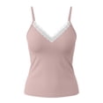 thumbnail image 7 of FDGIU Women's White Lace Trim V Neck Spaghetti Strap Camisole, Slim Fit Stretch Knit Sleeveless Layering Tank Top, 7 of 7