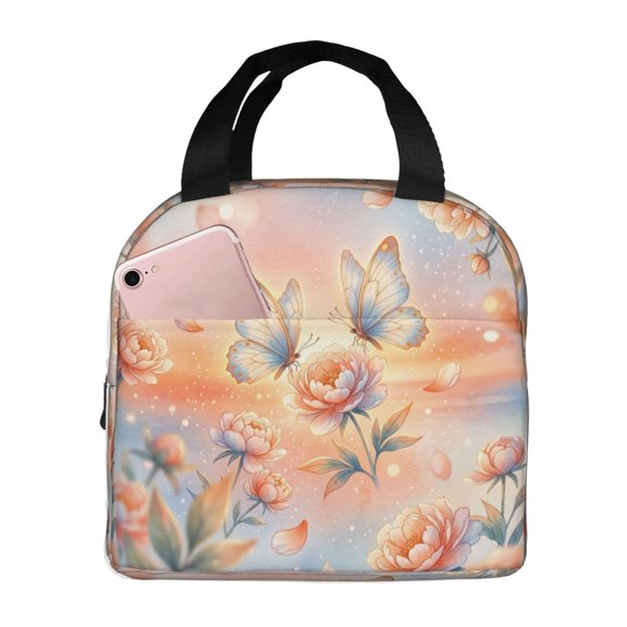 Butterfly Lunch Bag Flower Boho Insulated Lunch Box Reusable Cooler Tote For Women Men Work Office Picnic Travel