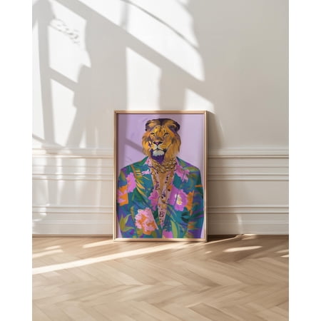 Lion In Floral Suit Wall Art Print With Maximalist Home Decor
