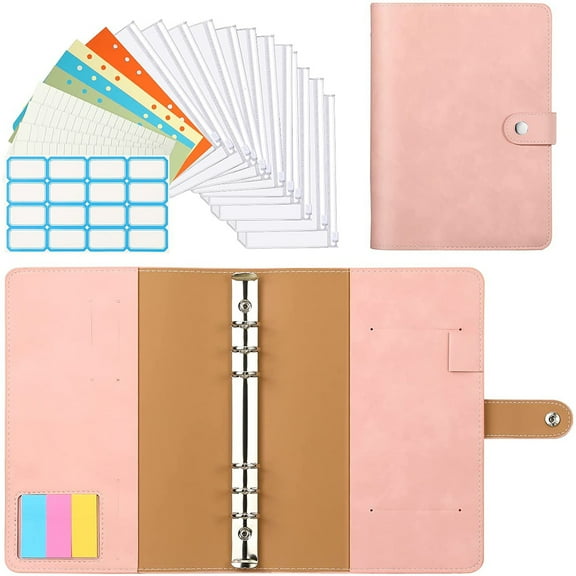 A6 PU Leather Notebook Small Binder refillable Journal -6 Ring Binder for Filler Paper Notebook, Loose Leaf Personal Planner Organizer Binder Soft Cover,Pink