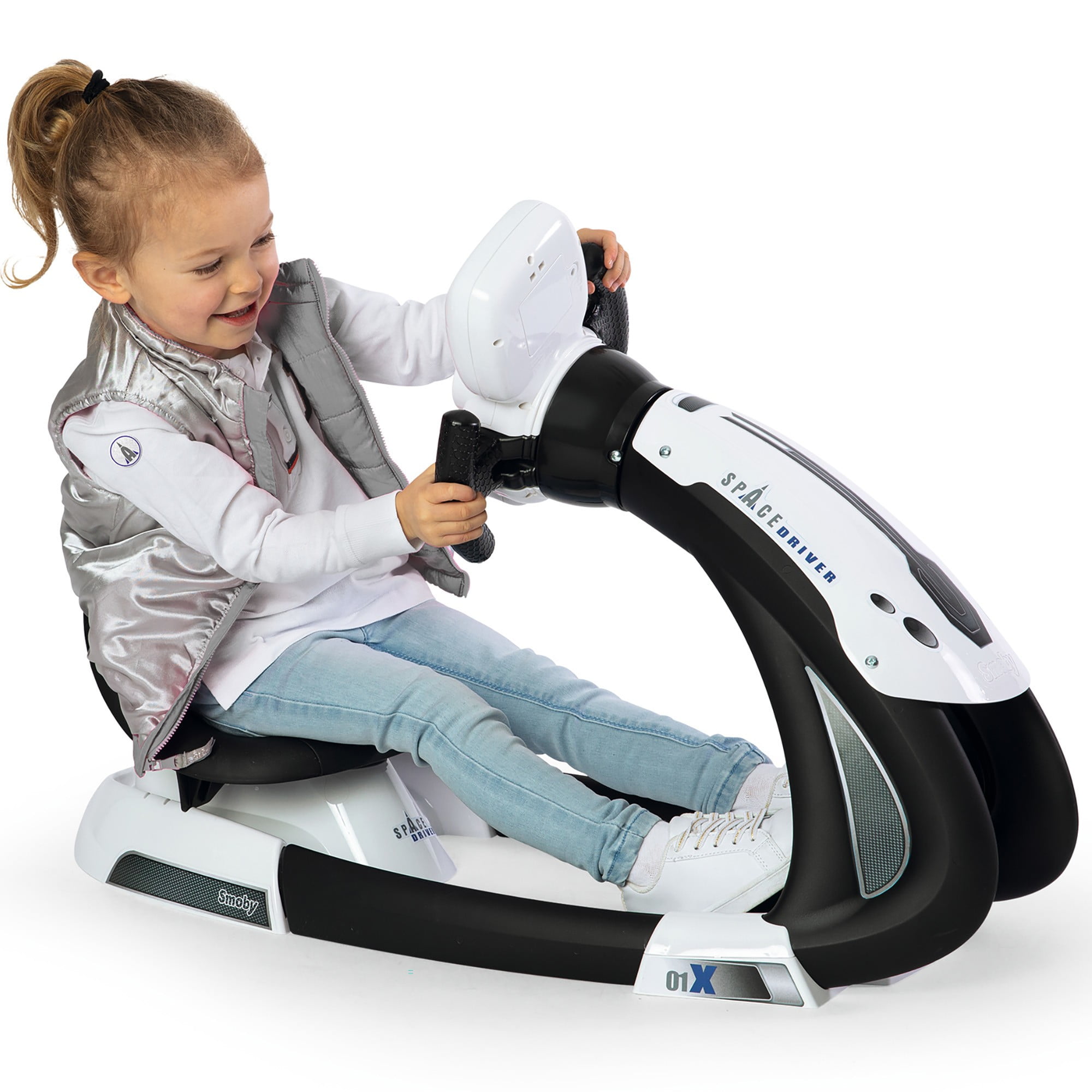 Smoby Space Drive- Children's Space Ship Simulator in Black W/ Electronic Steering Wheel & Backlit Screen, Ages 3+