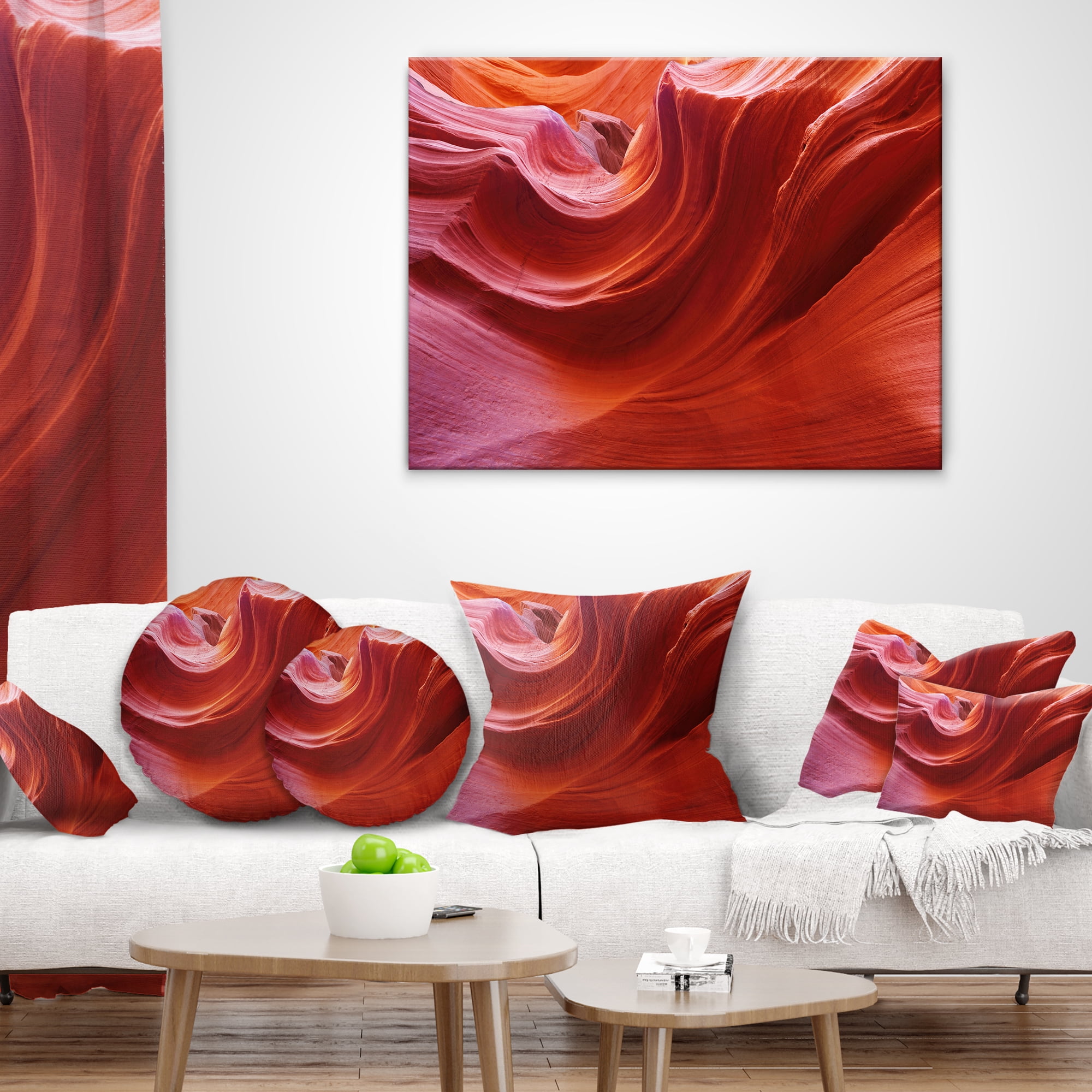 Designart Illuminated Antelope Canyon - Landscape Photo Throw Pillow - 18x18