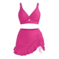 thumbnail image 6 of Mlkoz Swimsuits for Women Solid Color V Neck Ruched Drawstring High Waist Swim Skirt Bikini Sets Two Piece Swimsuit, 6 of 6