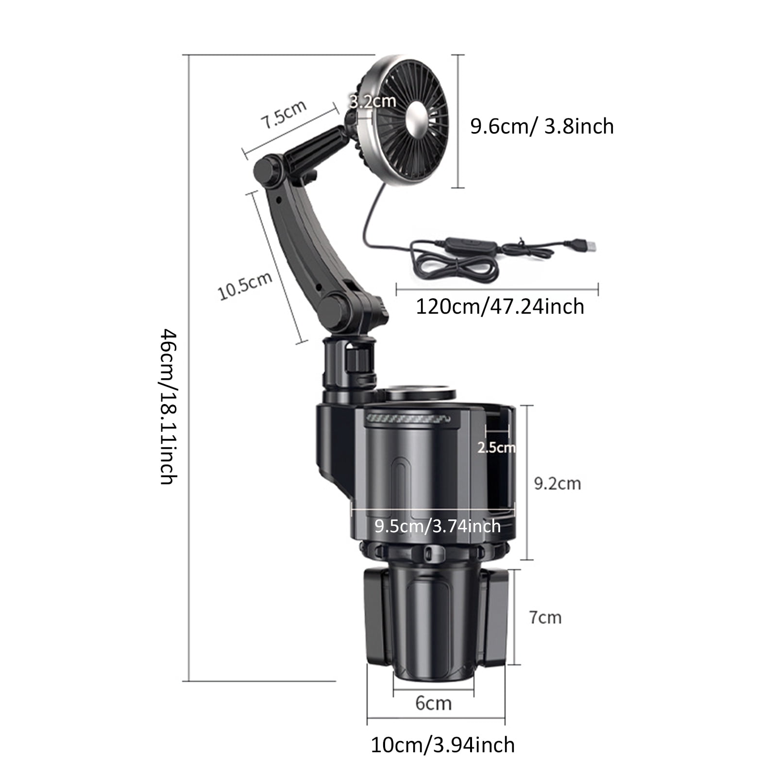 NFTIGB Expandable Base Car Cup Holder Fan with Atmosphere Light, 3 Speed Wind Universal Fit for 12V/24V Vehicles, Automotive Cooling System Accessory Small Size (9.45 inches / 24.0 cm)