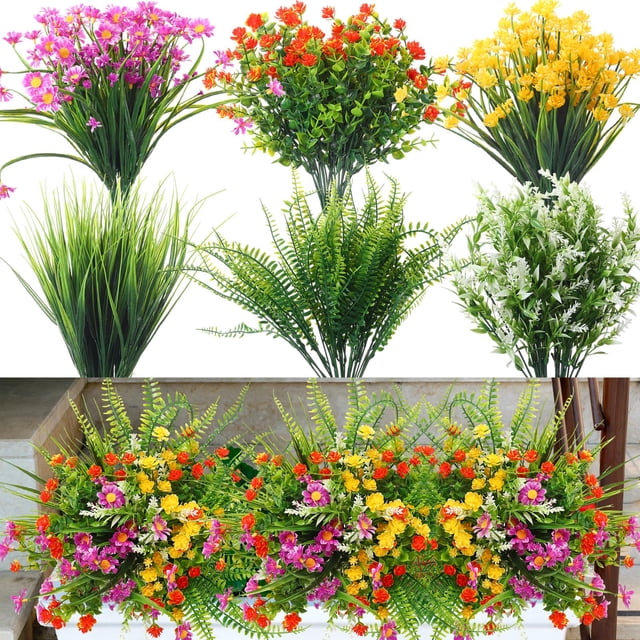 Flores artificiales en forma de ceniza para exteriores, 24 unidades, resistentes a los rayos UV