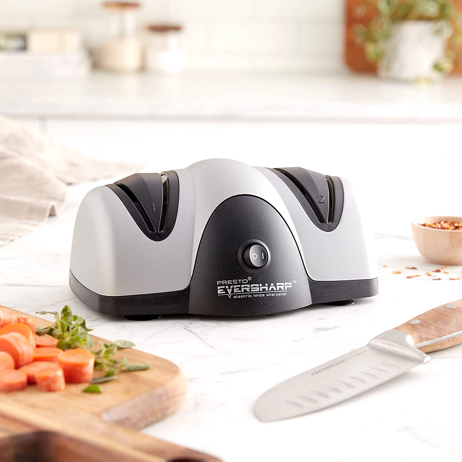 Presto EverSharp Electric Knife Sharpener, 2-Stage System, Silver/Black