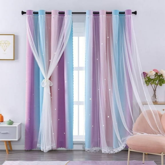 EFINNY Contemporary Rainbow Star Rod Pocket Blackout Curtains, 52 x 52 in
