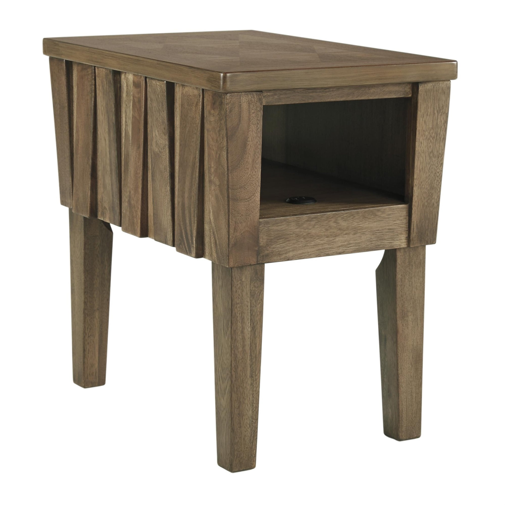 Chair Side End Table with Wedge Block Sides and 2 USB ports, Brown