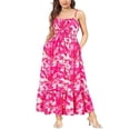 thumbnail image 5 of Vestido largo de verano con estampado floral, tirantes finos, corpiño fruncido, cintura fruncida, elegante vestido bohemio de playa para mujer, 5 of 5